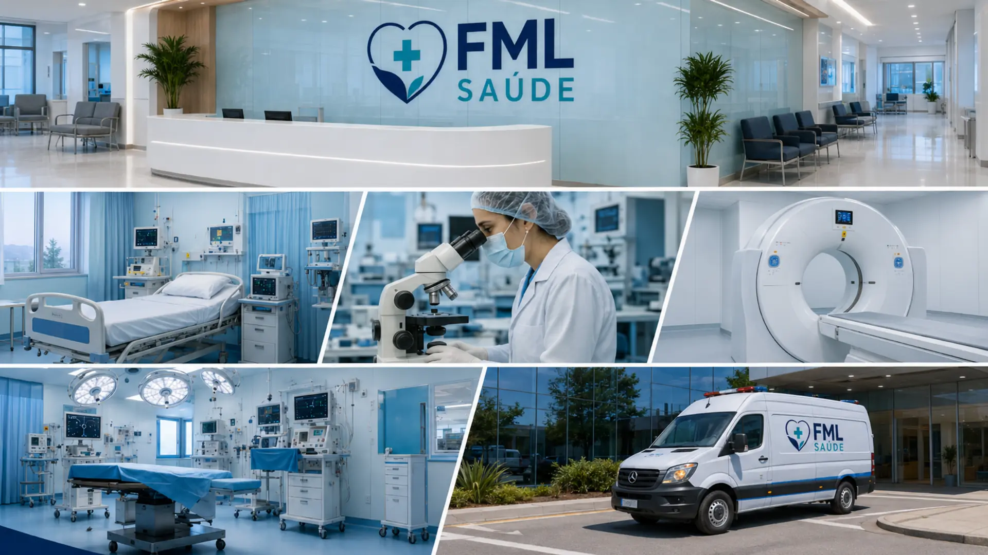 Estrutura e especialidades da FML Saúde, com ambientes hospitalares, diagnóstico, atendimento e remoção de pacientes